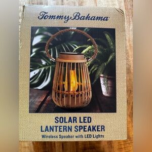 Tommy Bahama Brown Rattan Solar LED Lantern Speaker wireless Bluetooth NEW NWT